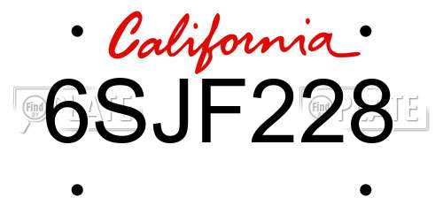 6SJF228 California License Plate