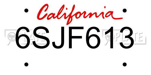 6SJF613 California License Plate