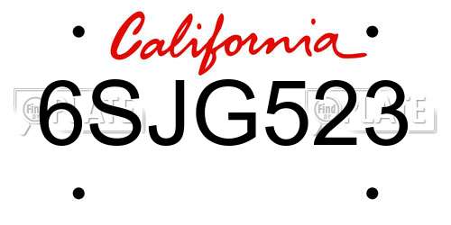 6SJG523 California License Plate