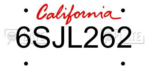 6SJL262 California License Plate