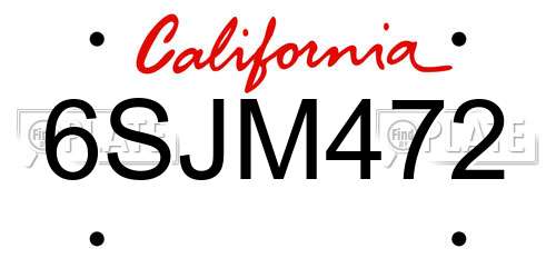 6SJM472 California License Plate