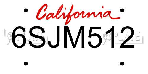 6SJM512 California License Plate