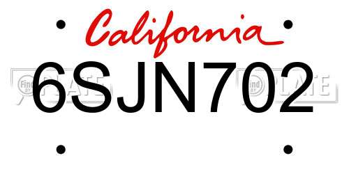 6SJN702 California License Plate