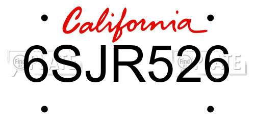 6SJR526 California License Plate