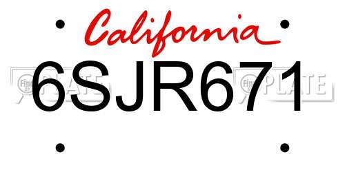 6SJR671 California License Plate