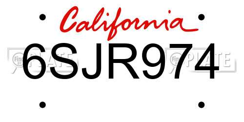 6SJR974 California License Plate
