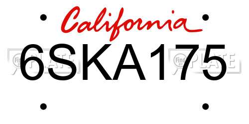 6SKA175 California License Plate