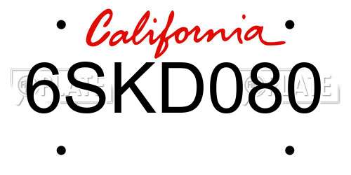 6SKD080 California License Plate