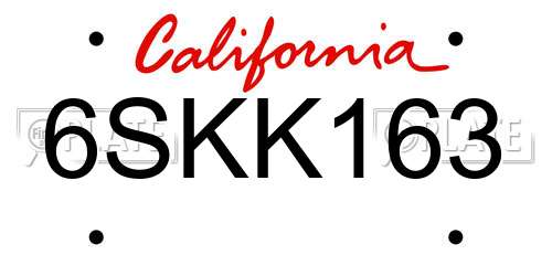 6SKK163 California License Plate