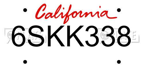 6SKK338 California License Plate