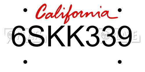 6SKK339 California License Plate