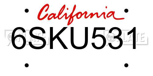 6SKU531 California License Plate