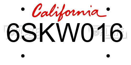 6SKW016 California License Plate