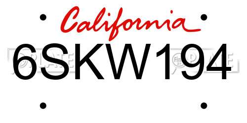 6SKW194 California License Plate