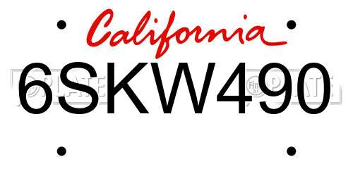 6SKW490 California License Plate