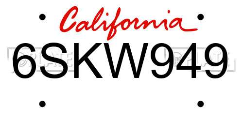 6SKW949 California License Plate