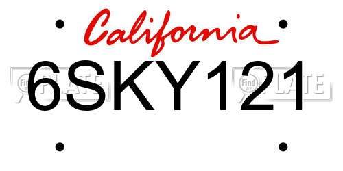 6SKY121 California License Plate