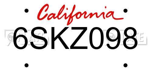 6SKZ098 California License Plate
