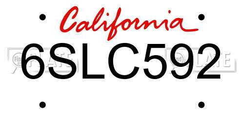 6SLC592 California License Plate