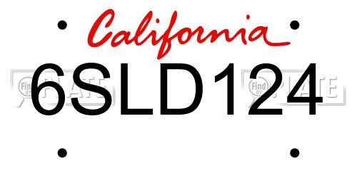 6SLD124 California License Plate