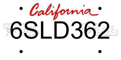 6SLD362 California License Plate