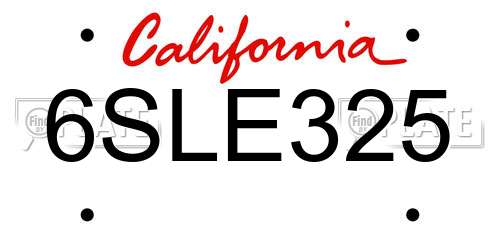 6SLE325 California License Plate