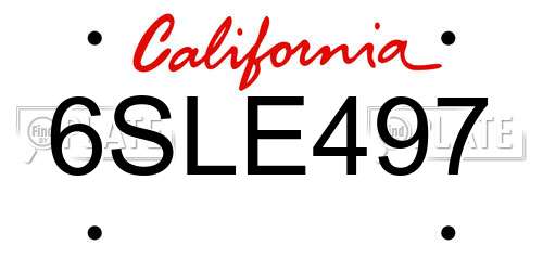 6SLE497 California License Plate