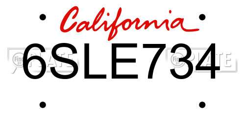 6SLE734 California License Plate