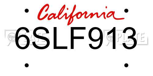 6SLF913 California License Plate