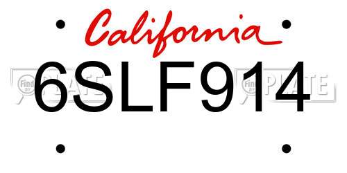 6SLF914 California License Plate