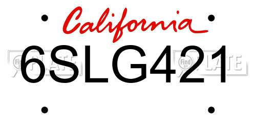 6SLG421 California License Plate