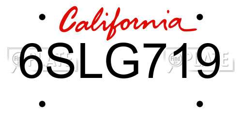 6SLG719 California License Plate