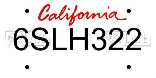 6SLH322 California License Plate