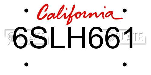 6SLH661 California License Plate