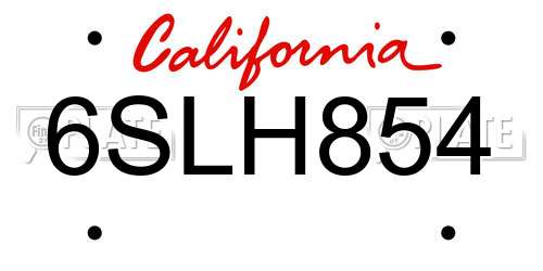 6SLH854 California License Plate
