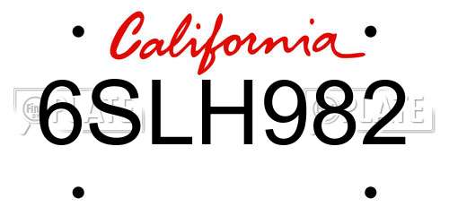 6SLH982 California License Plate