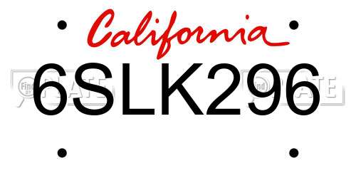 6SLK296 California License Plate
