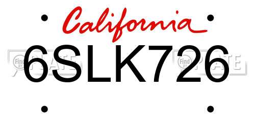 6SLK726 California License Plate