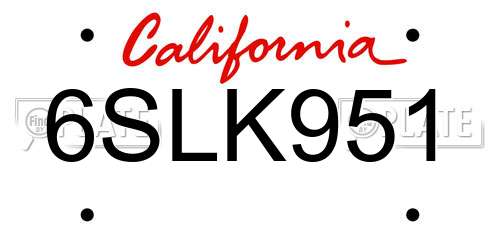 6SLK951 California License Plate