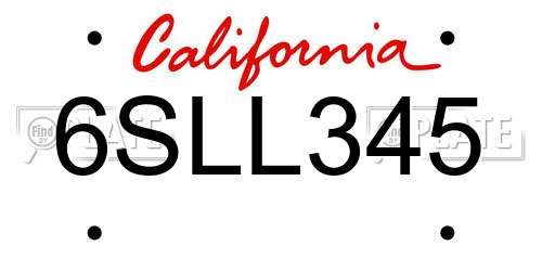 6SLL345 California License Plate
