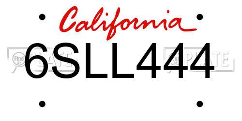 6SLL444 California License Plate