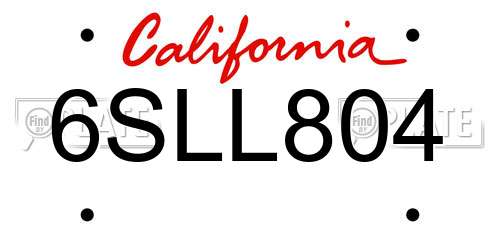 6SLL804 California License Plate