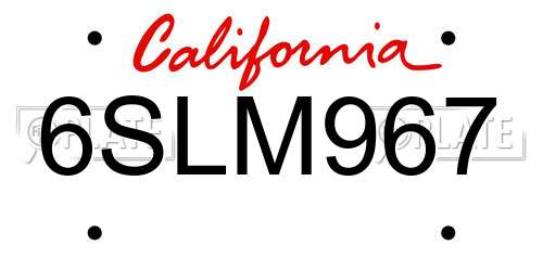 6SLM967 California License Plate