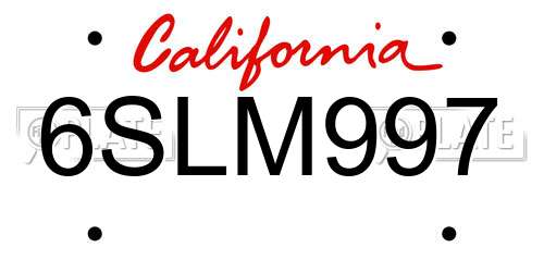 6SLM997 California License Plate