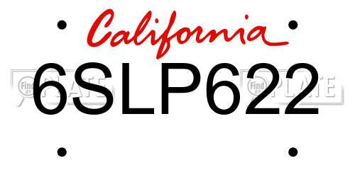 6SLP622 California License Plate