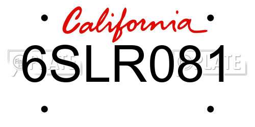 6SLR081 California License Plate