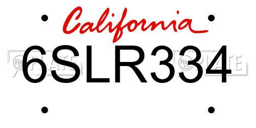 6SLR334 California License Plate