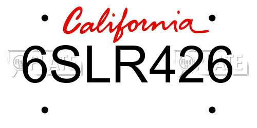 6SLR426 California License Plate