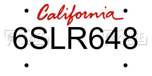 6SLR648 California License Plate