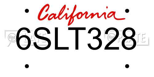 6SLT328 California License Plate